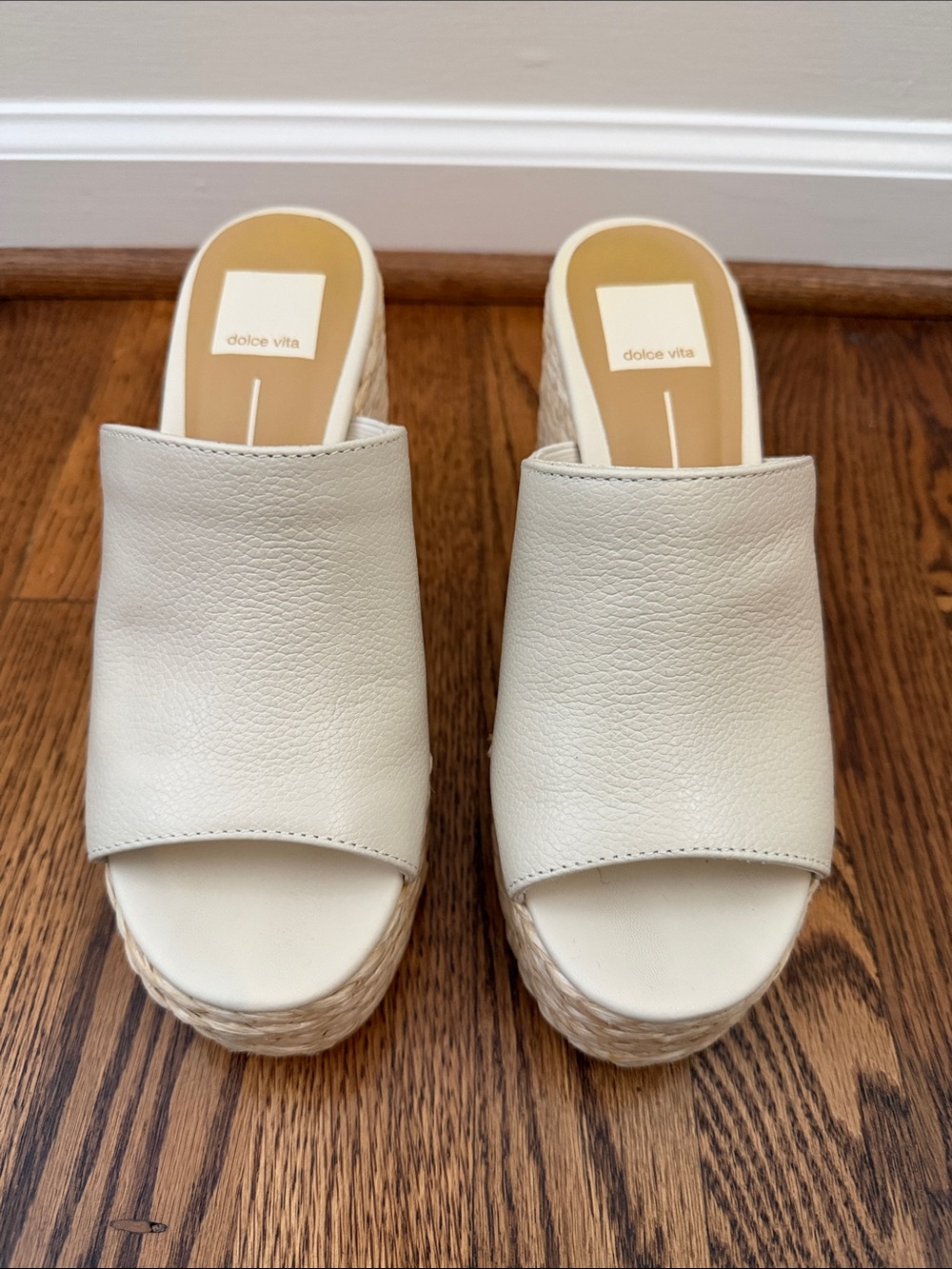 Dolce Vita Cream Leather Espadrille Mule Platform